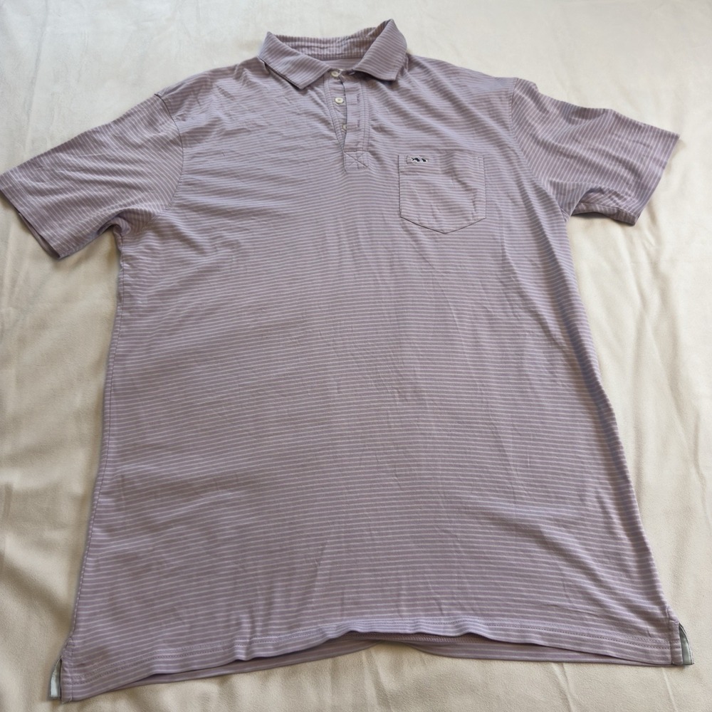 Fish Hippie Polo Golf Pocket Shirt Pink White Striped‎ Men's XL Extra Large